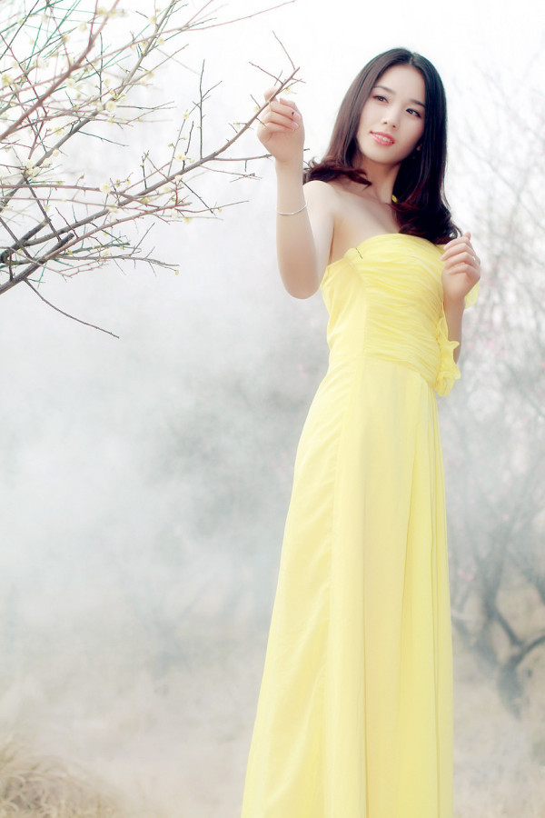 长裙长发美女 黄色长裙美人